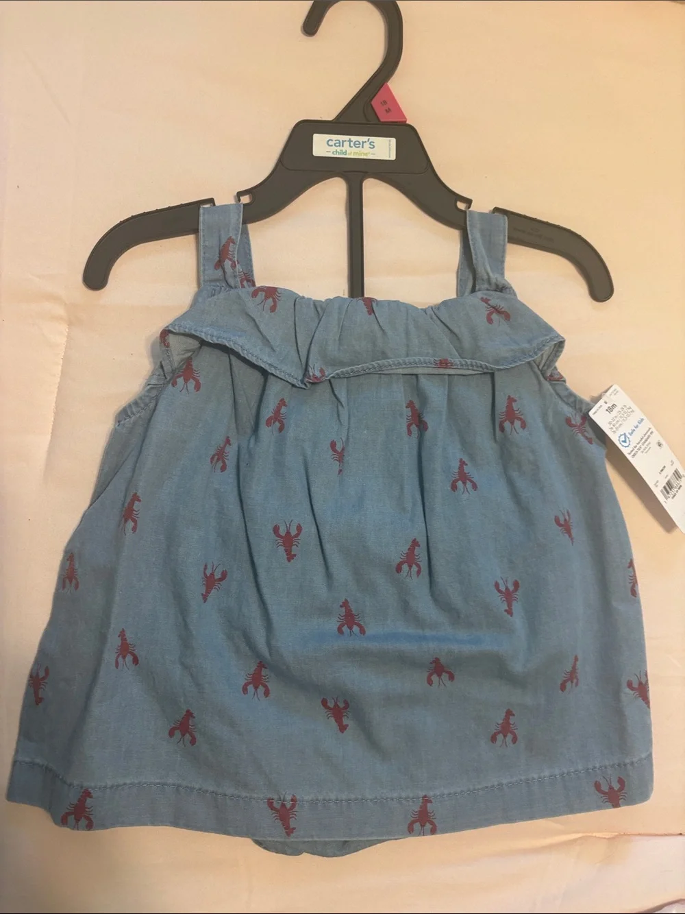 Carter's Light Blue Chambray Tank Top with Red Lobster Accents